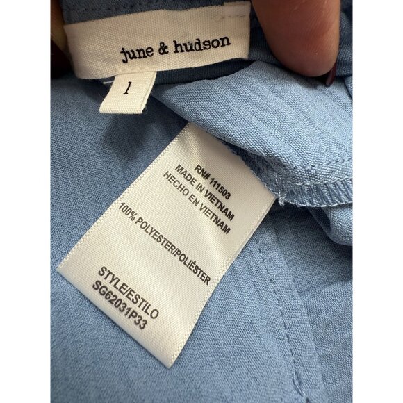 June + Hudson Blue Empire Puff Sleeve Mini Dress Cottagecore Prairie Babydoll - Picture 12 of 13